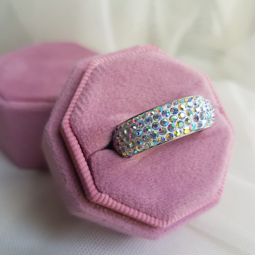 Swarovski Elements Pave Stainless Steel Aurora Borealis Crystal Band NWT - Picture 6 of 14